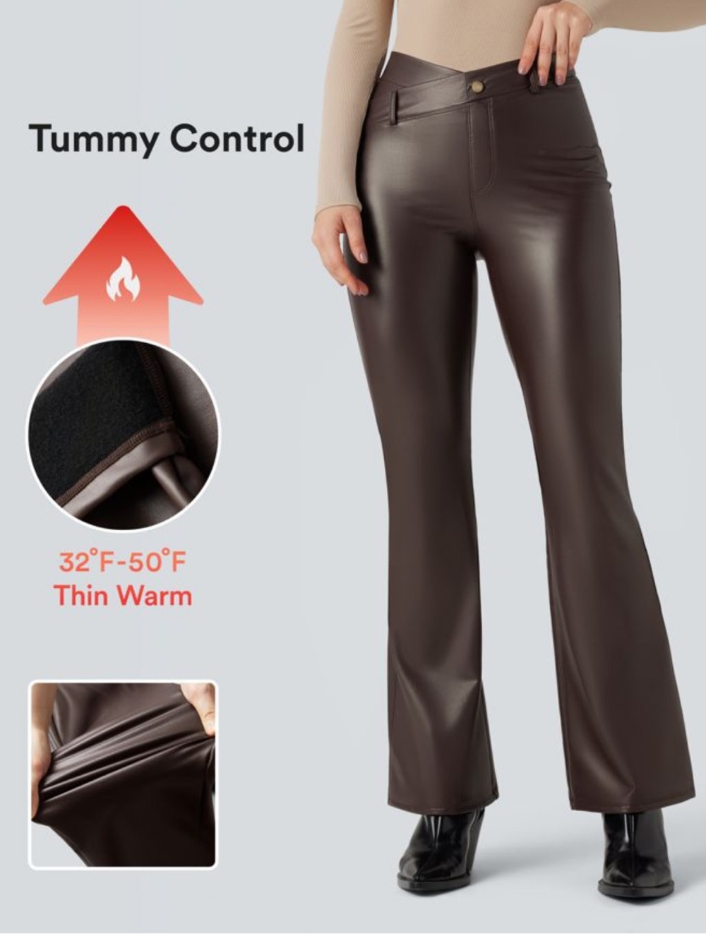 Halara Asymmetric High Waisted Tummy Control Stretchy Fleece Casual Flare Pants